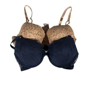 Victoria's Secret Set of Two Lace Demi Bras - Navy and Tan 36C